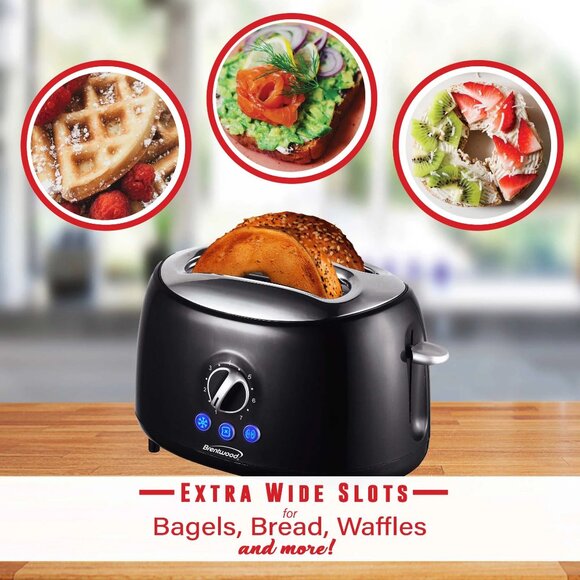 New Brentwood TS-270BK Cool Touch 2-Slice Extra Wide Slot Toaster, Black - Picture 4 of 6